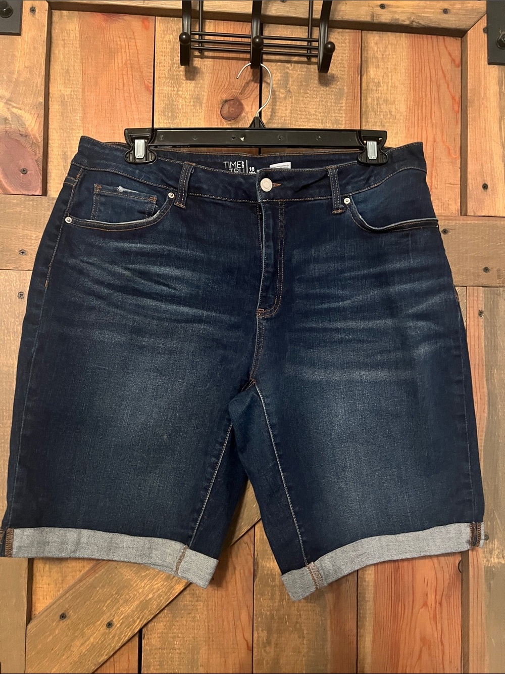 Time and Tru Dark Blue Roll-Cuff Denim Shorts